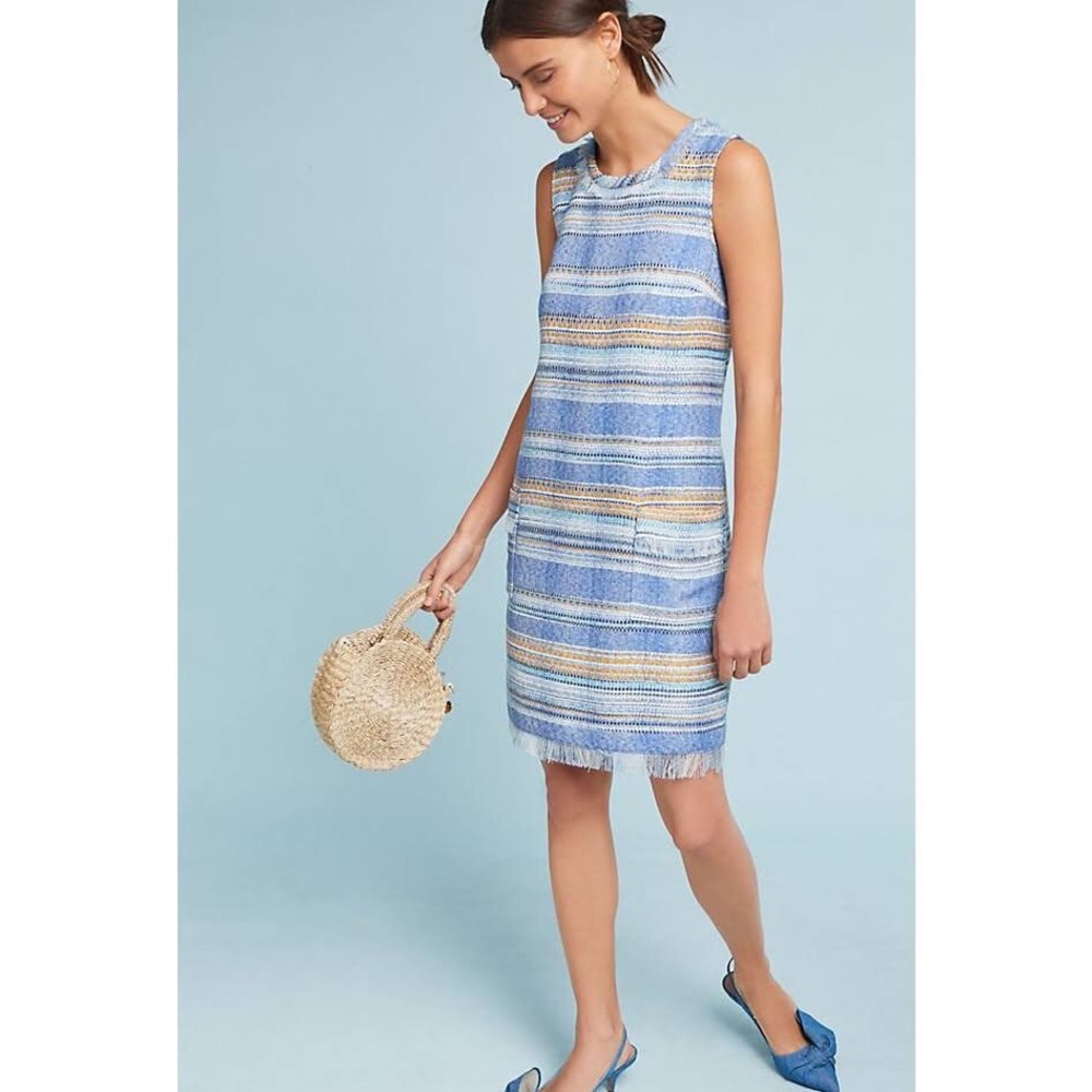 Akemi + Kin by Anthropologie Blue Striped Tweed Shift Dress